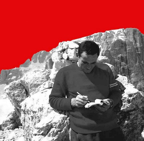 Un giovane Gigi Alippi nell'immagine di copertina della prima edizione de Il profumo delle mie montagne.